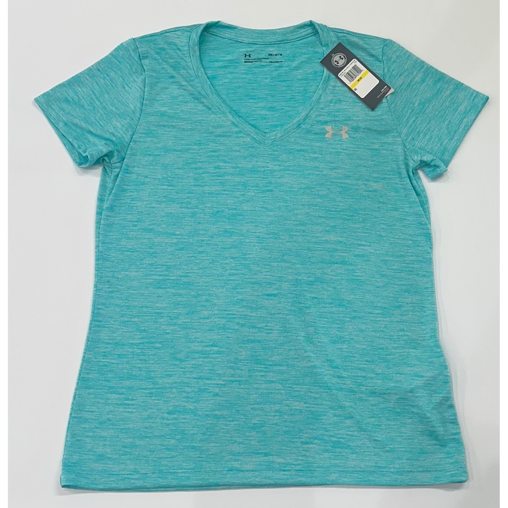 Under Armour Womens HeatGear V-Neck Space Dye T-Shirt Teal 1258568 Medium